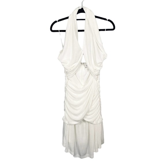 MISHA Callie Ivory Cutout Mini Dress Halter Neck Ruched Bride Bachelorette 4 - Picture 4 of 11